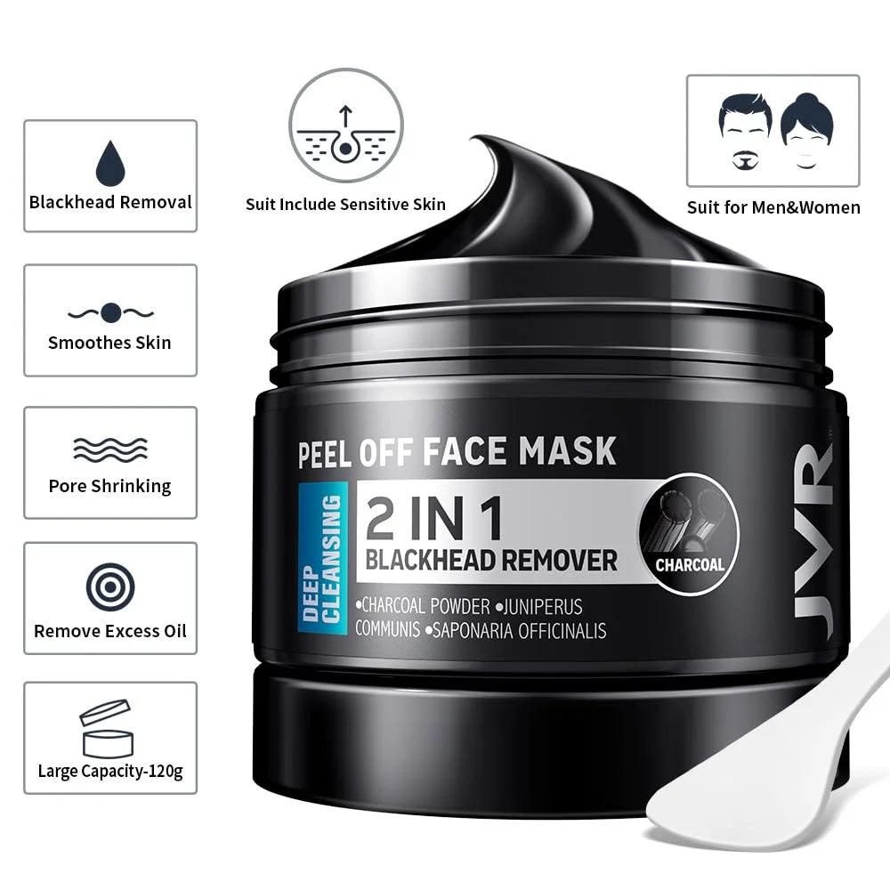 2-in-1 Blackhead Remover Peel-Off Mask for Men - Deep Cleansing Facial Mask with Small Spoon, 8.46 Oz