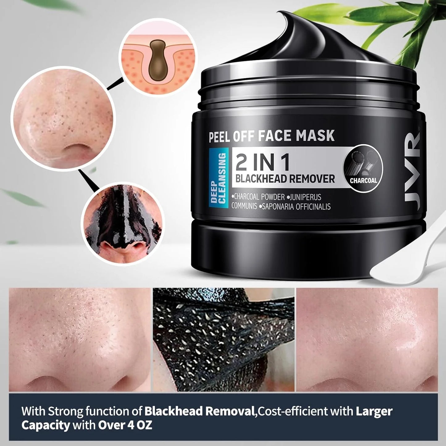 2-in-1 Blackhead Remover Peel-Off Mask for Men - Deep Cleansing Facial Mask with Small Spoon, 8.46 Oz